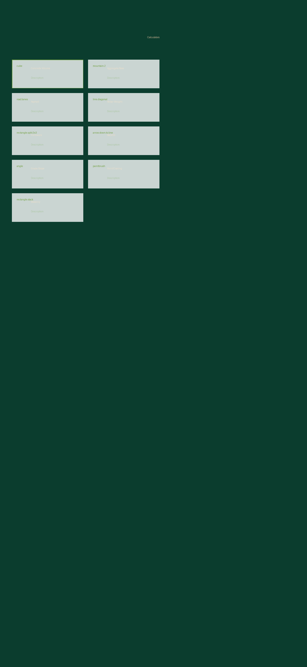 Calculators screen
