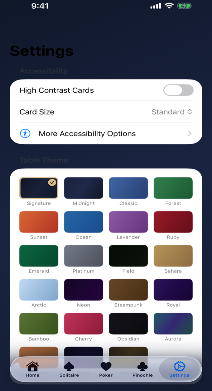 Table Themes settings — twenty-plus handcrafted themes